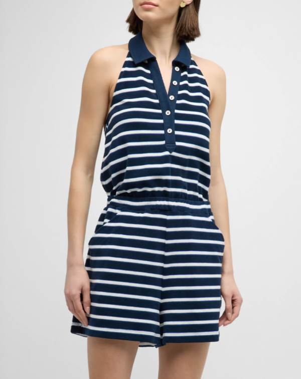 Veronica Beard Taggart Romper in Marine/Off White/Blue Surf